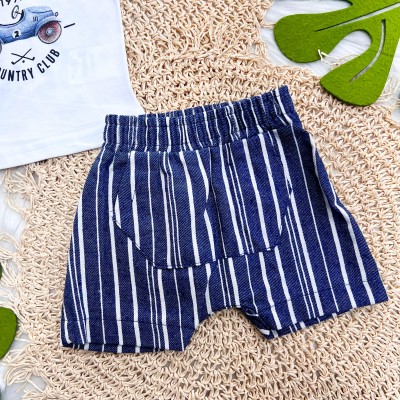 Conj. Camiseta Country Club e Bermuda Listrada - Branco e Marinho